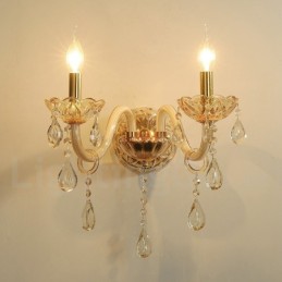 Applique murale rétro en verre et cristal K9 doré à 2 lumières