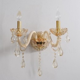 Applique murale rétro en verre et cristal K9 doré à 2 lumières