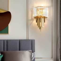 Applique murale en cristal de luxe postmoderne pour salon, arrière-plan TV, chambre à coucher, lampe de chevet