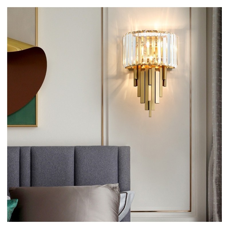 Applique murale en cristal de luxe postmoderne pour salon, arrière-plan TV, chambre à coucher, lampe de chevet