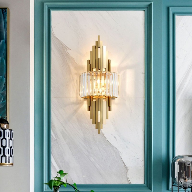 Applique murale en cristal de luxe postmoderne pour salon, arrière-plan TV, chambre à coucher, lampe de chevet