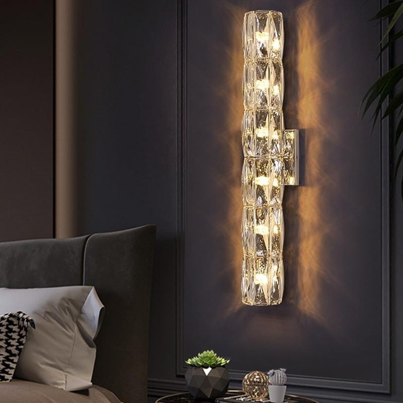Applique murale de salon, lampe de chevet de chambre à coucher simple de luxe, hall d'hôtel, allée, projet de villa, appliques murales en cristal en acier inoxydable