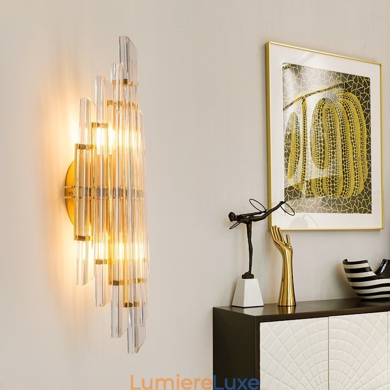 Applique murale en cristal de luxe pour hôtel, style post-moderne, luminaire décoratif pour salon, couloir, entrée, chambre à coucher, chevet