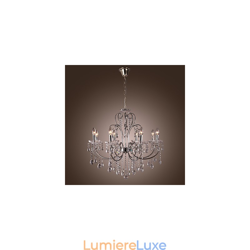 Lustre traditionnel classique en cristal et métal chromé