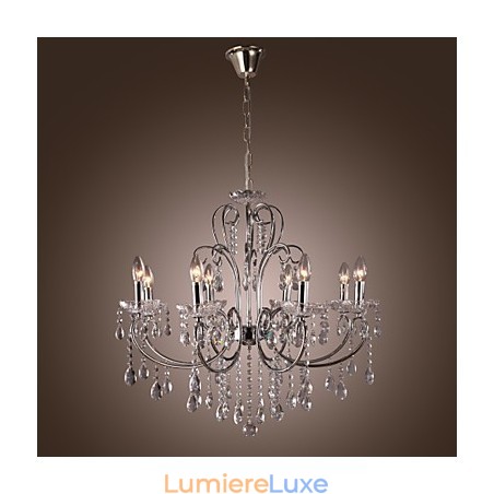 Lustre traditionnel classique en cristal et métal chromé Lustre traditionnel classique en cristal et métal chromé