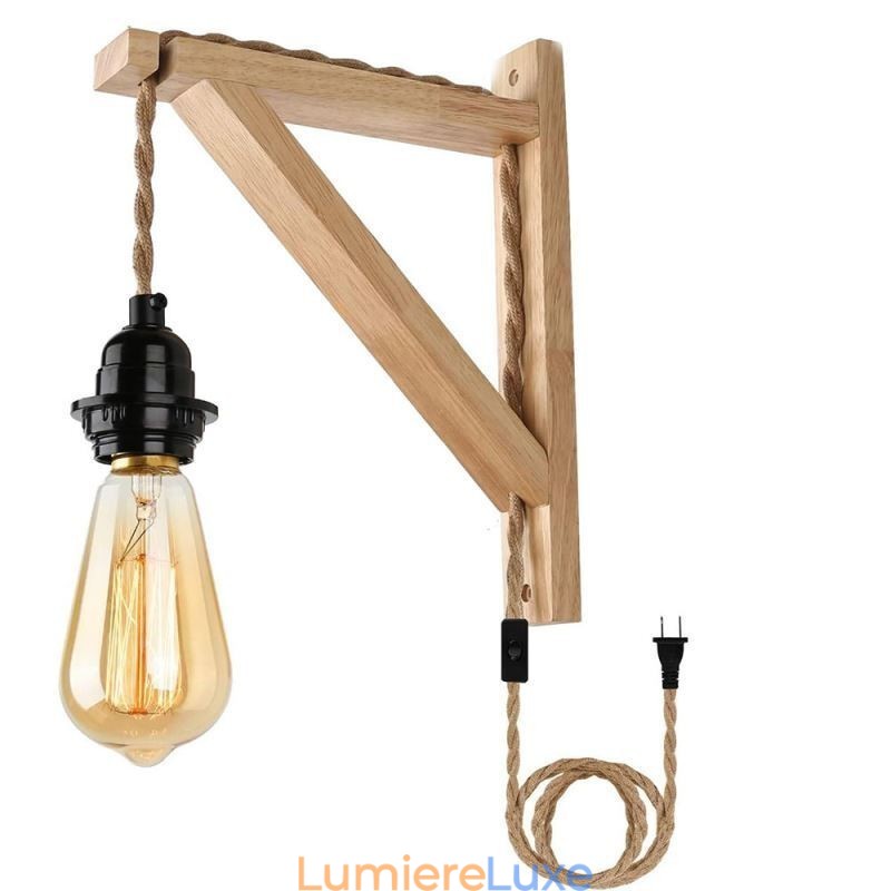 Applique murale en bois massif style pastoral américain rétro en corde de chanvre avec prise