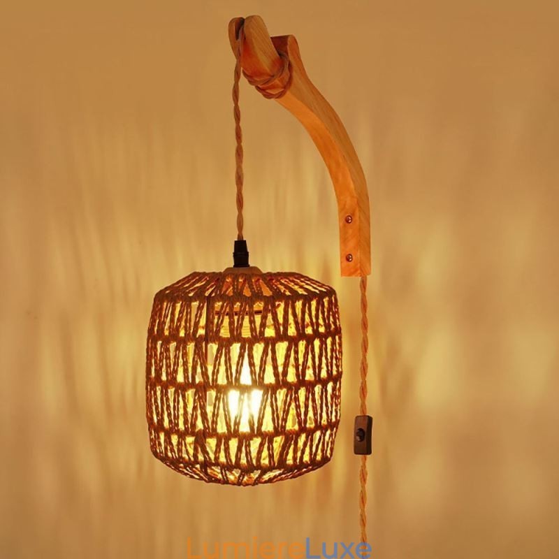 Applique murale rétro américaine, corde de chanvre de 3 m, abat-jour en corde de papier tissée