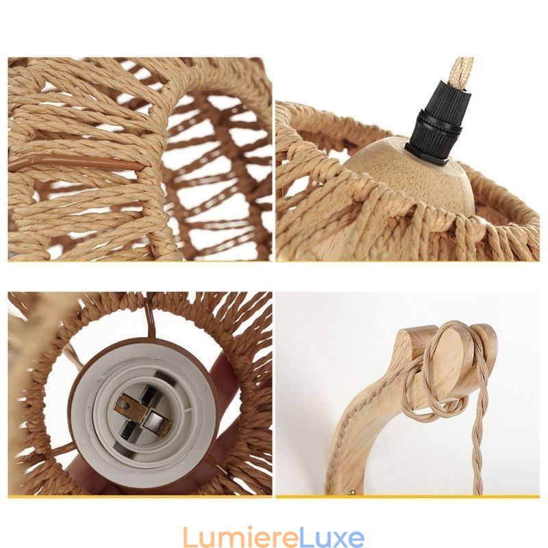 Applique murale rétro américaine, corde de chanvre de 3 m, abat-jour en corde de papier tissée