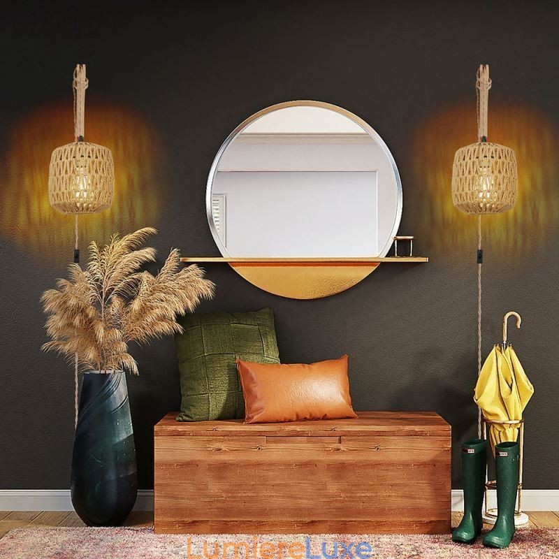 Applique murale rétro américaine, corde de chanvre de 3 m, abat-jour en corde de papier tissée