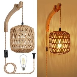 Applique murale rétro américaine, corde de chanvre de 3 m, abat-jour en corde de papier tissée