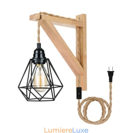 Applique murale rétro américaine 2,5 m, corde de chanvre, fil de suspension, abat-jour en fer noir peint Applique murale rétro américaine 2,5 m, corde de chanvre, fil de suspension, abat-jour en fer noir peint