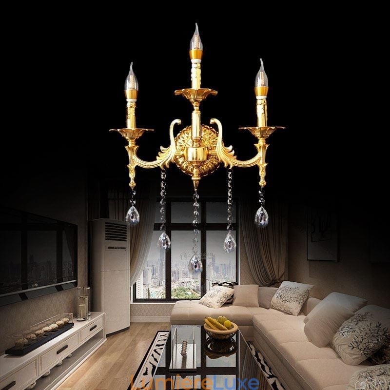 Applique murale européenne luxueuse en cristal, lampe décorative, éclairage de chevet