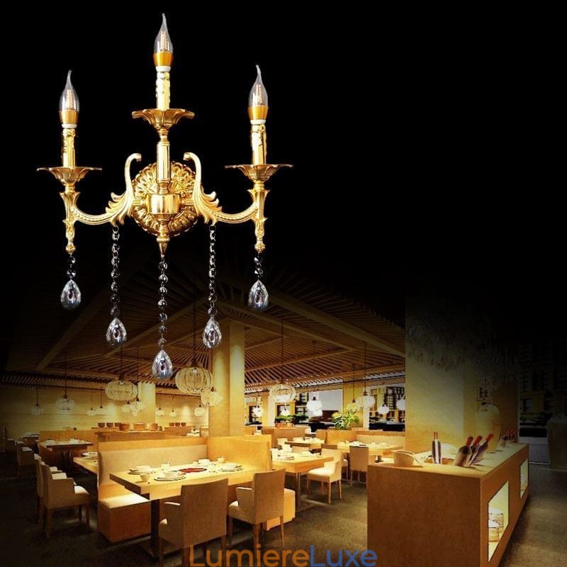 Applique murale européenne luxueuse en cristal, lampe décorative, éclairage de chevet