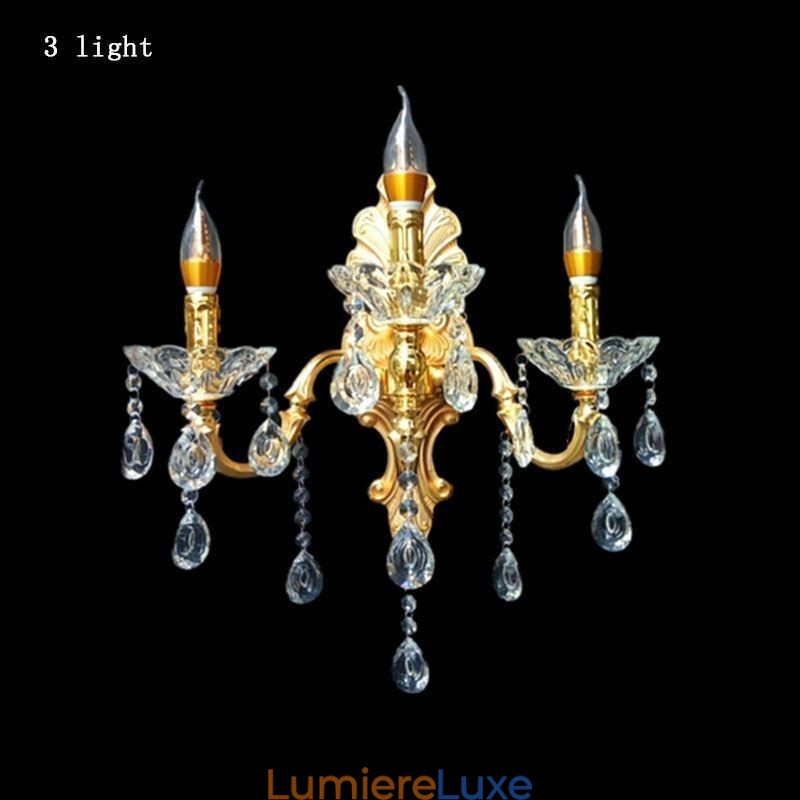 Applique murale européenne luxueuse en cristal, lampe décorative, éclairage de chevet