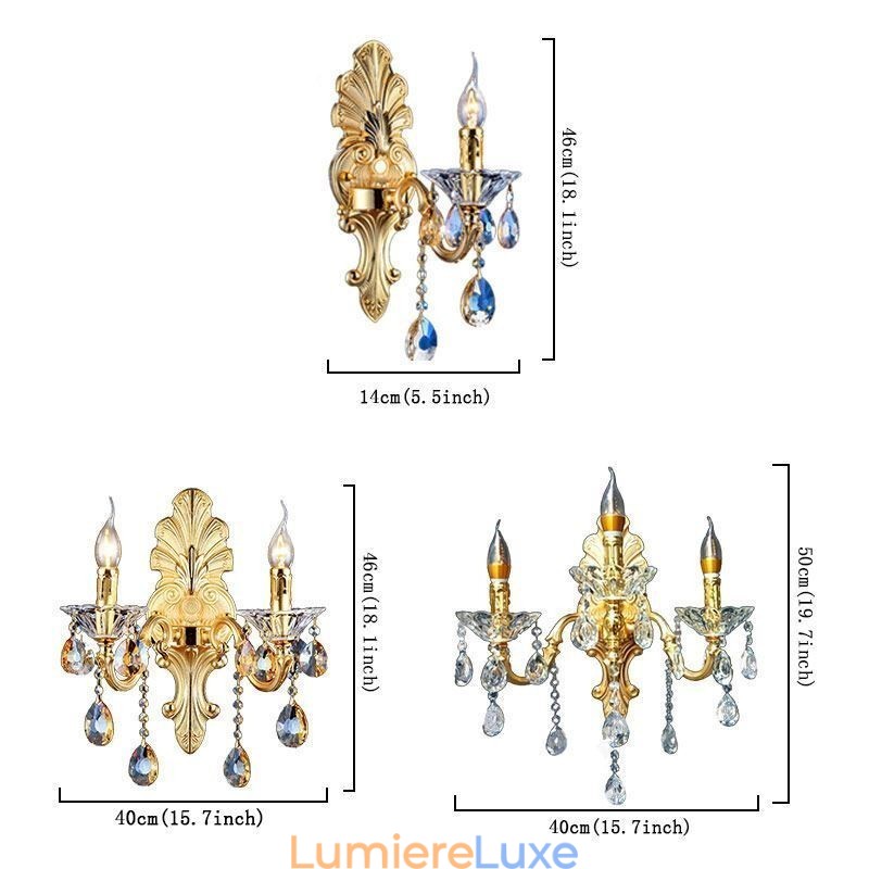 Applique murale européenne luxueuse en cristal, lampe décorative, éclairage de chevet