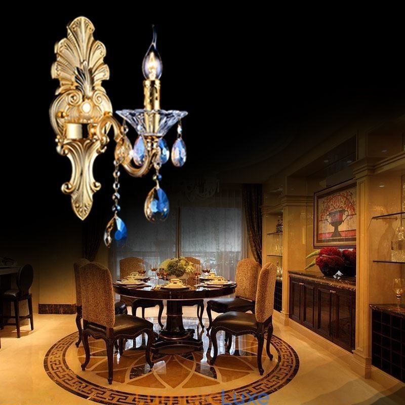 Applique murale européenne luxueuse en cristal, lampe décorative, éclairage de chevet