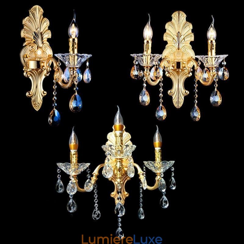 Applique murale européenne luxueuse en cristal, lampe décorative, éclairage de chevet