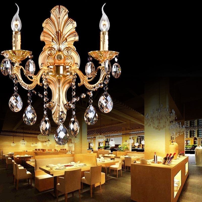 Applique murale européenne à pétales dorés, exquise lampe en cristal, éclairage de chevet