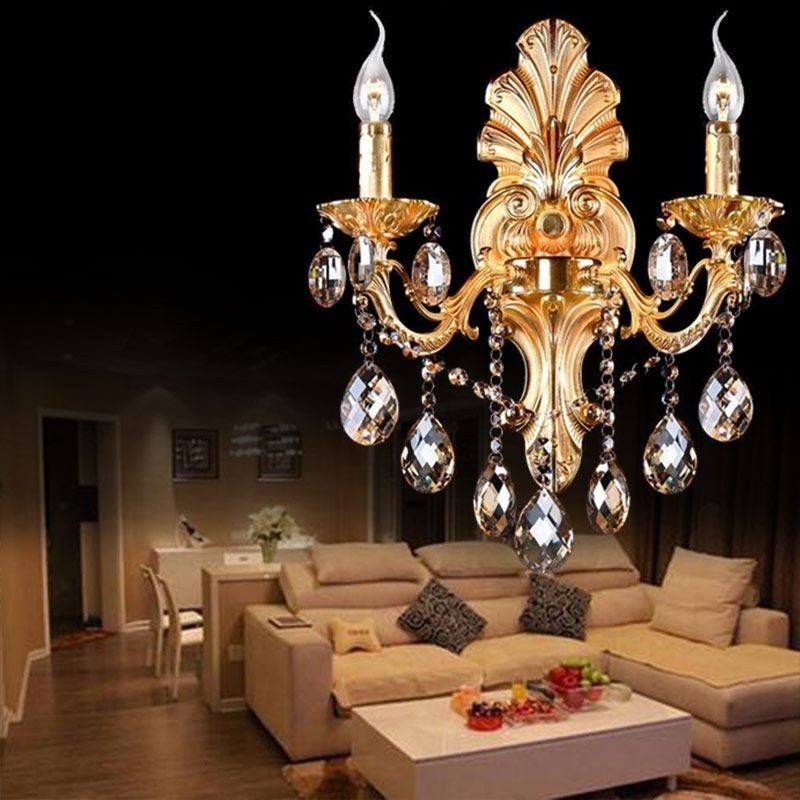 Applique murale européenne à pétales dorés, exquise lampe en cristal, éclairage de chevet