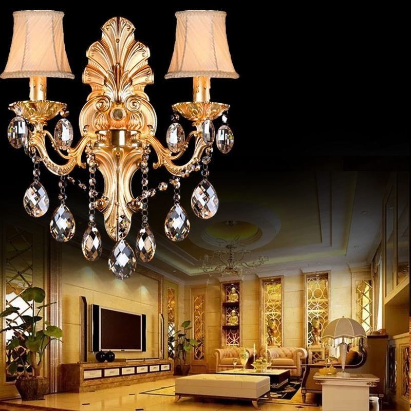Applique murale européenne à pétales dorés, exquise lampe en cristal, éclairage de chevet