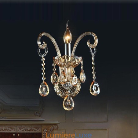 Applique murale européenne en cristal ambre cognac, lampe simple d'éclairage Applique murale européenne en cristal ambre cognac, lampe simple d'éclairage