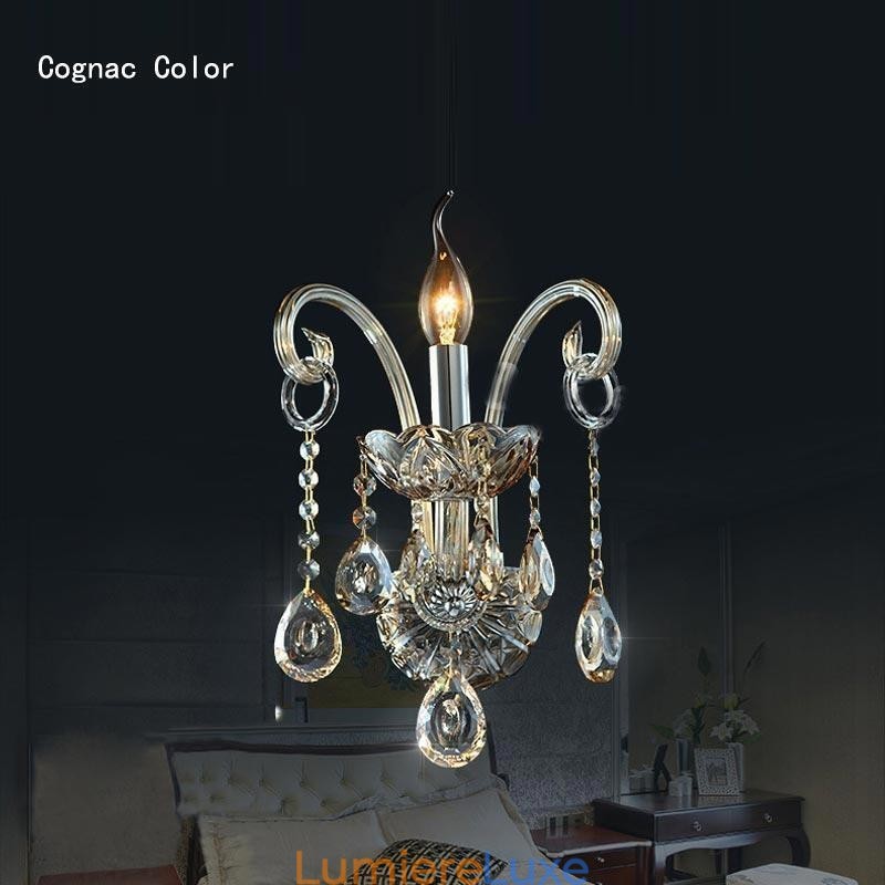 Applique murale européenne en cristal ambre cognac, lampe simple d'éclairage