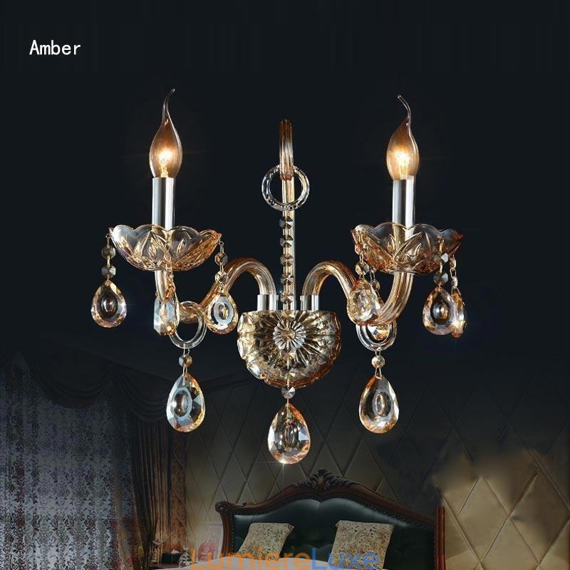 Applique murale européenne en cristal ambre cognac, lampe simple d'éclairage