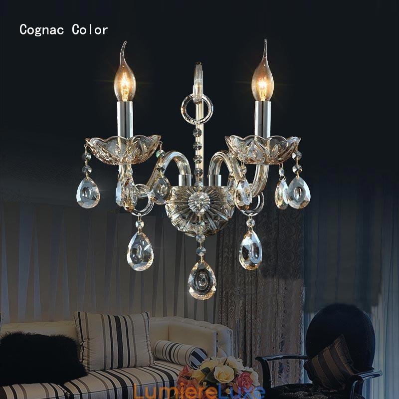 Applique murale européenne en cristal ambre cognac, lampe simple d'éclairage