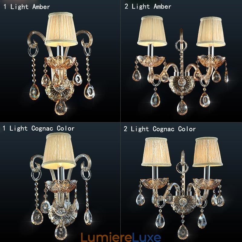 Applique murale européenne en cristal ambre cognac, lampe simple d'éclairage