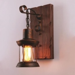Applique murale américaine vintage industrielle LOFT en bois massif et verre