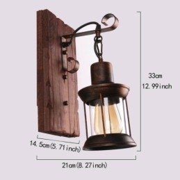 Applique murale américaine vintage industrielle LOFT en bois massif et verre