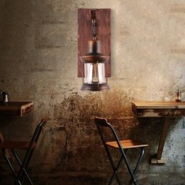Applique murale américaine vintage industrielle LOFT en bois massif et verre