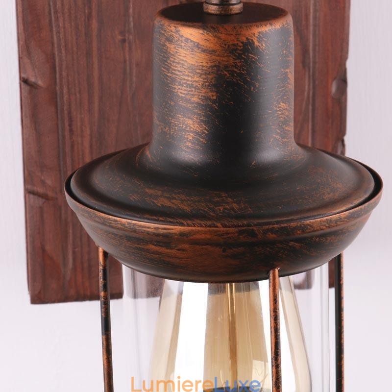 Applique murale américaine vintage industrielle LOFT en bois massif et verre