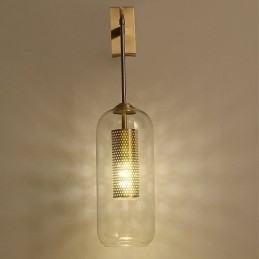 Applique murale nordique en laiton avec abat-jour cylindrique en verre creux