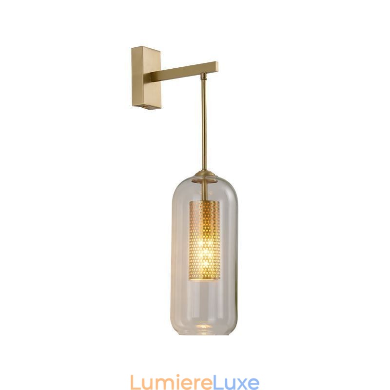Applique murale nordique en laiton avec abat-jour cylindrique en verre creux