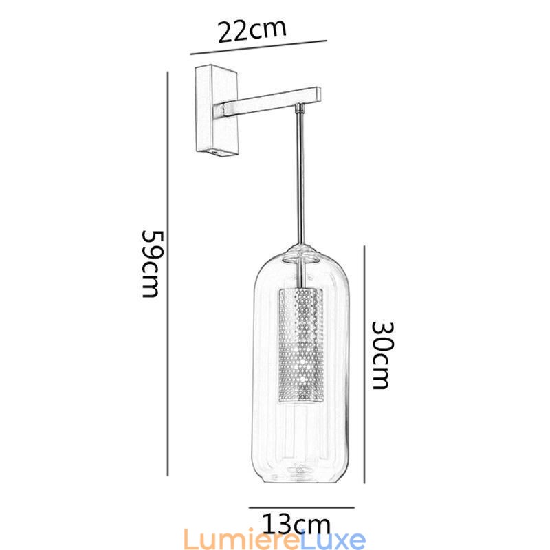Applique murale nordique en laiton avec abat-jour cylindrique en verre creux