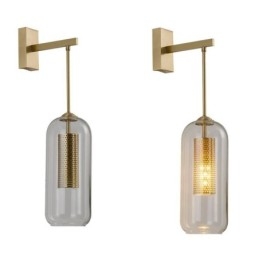 Applique murale nordique en laiton avec abat-jour cylindrique en verre creux