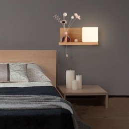 Applique murale nordique en bois et abat-jour en verre