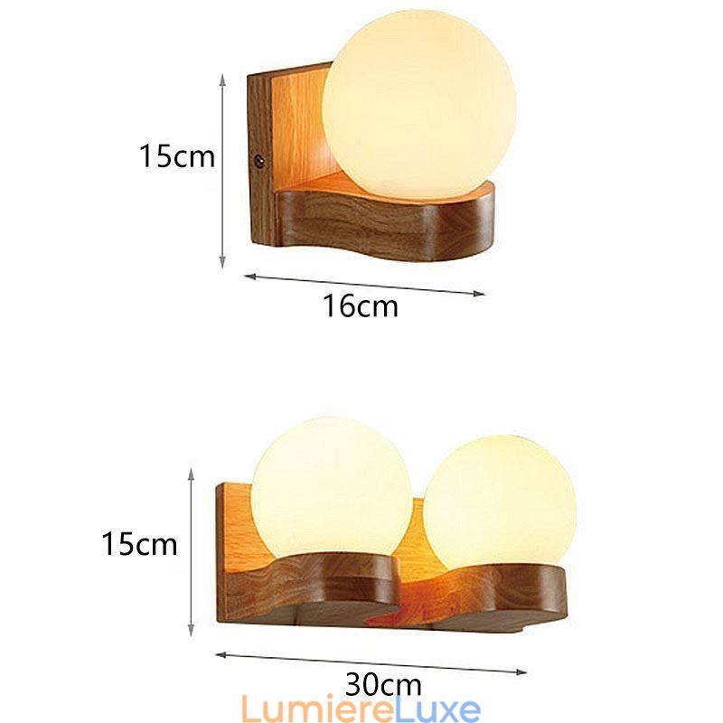 Applique murale nordique en bois massif en forme de boule
