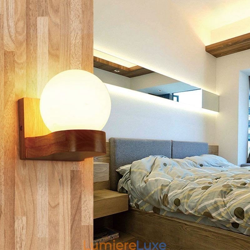 Applique murale nordique en bois massif en forme de boule