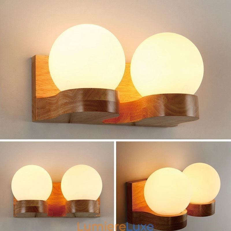 Applique murale nordique en bois massif en forme de boule