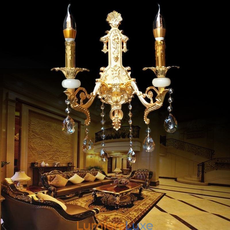 Applique murale européenne luxueuse en cristal, lampe de chevet
