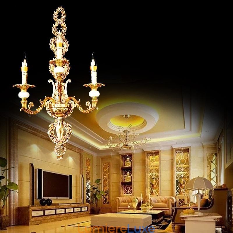 Applique murale européenne luxueuse en forme de pétale, lampe décorative en jade, éclairage de chevet