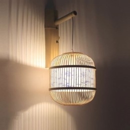 Applique murale design cage, suspension créative en bambou, luminaire décoratif de chevet