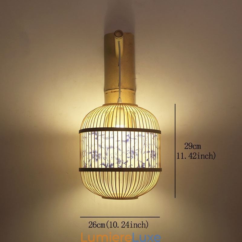 Applique murale design cage, suspension créative en bambou, luminaire décoratif de chevet