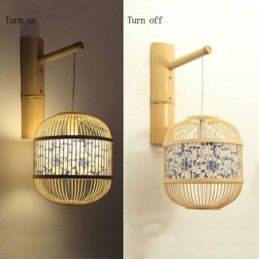 Applique murale design cage, suspension créative en bambou, luminaire décoratif de chevet