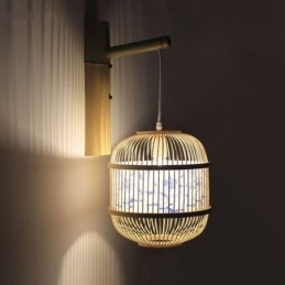 Applique murale design cage, suspension créative en bambou, luminaire décoratif de chevet
