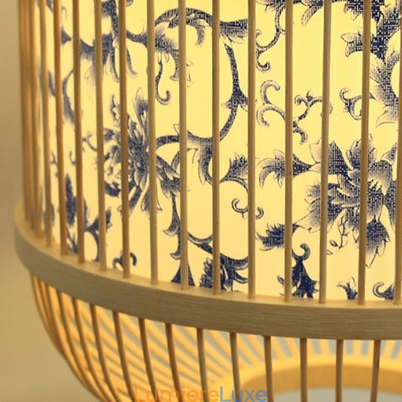 Applique murale design cage, suspension créative en bambou, luminaire décoratif de chevet
