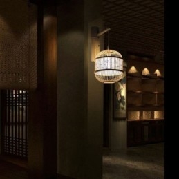 Applique murale design cage, suspension créative en bambou, luminaire décoratif de chevet