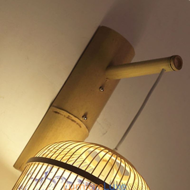 Applique murale design cage, suspension créative en bambou, luminaire décoratif de chevet
